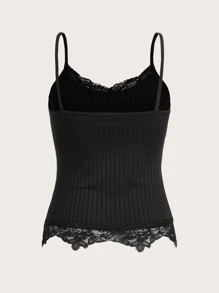 ROMWE Top de tirantes con encaje en contraste - Negro - Ver 2