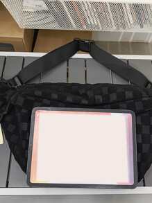 男士格纹拉链腰包胸包大学包父亲节礼物夏季爸爸新生书籍返校多功能宿舍大学万圣节圣诞男士包冬季圣诞礼物腰包腰包拉链包感恩节假期收纳包斜挎包单肩包骑行包男士礼物黑色包徒步旅行学生大容量多功能户外便携时尚休闲爸爸礼物男友礼物 - 黑色 - 查看 4