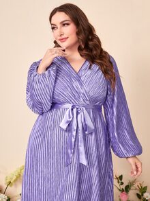 Modelyn Vestido de manga farol con cinturón fruncido de satén - Morado Violeta - Ver 5