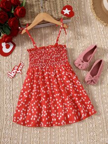 小女童愛心圖案肩上打結吊帶洋裝