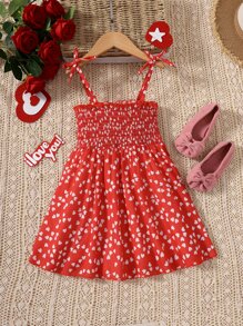 小女童愛心圖案肩上打結吊帶洋裝