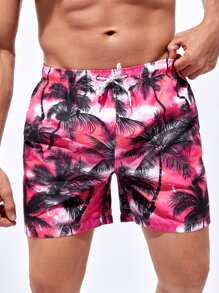 Manfinity Swimmode Men Palm Tree Print Drawstring Waist Swim Trunks - Multicolor - View 6