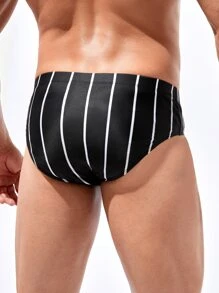 Manfinity Hombres Calzoncillo de natación con estampado de rayas - Negro - Ver 2
