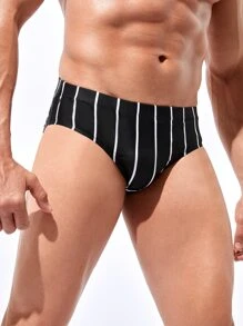 Manfinity Hombres Calzoncillo de natación con estampado de rayas - Negro - Ver 3