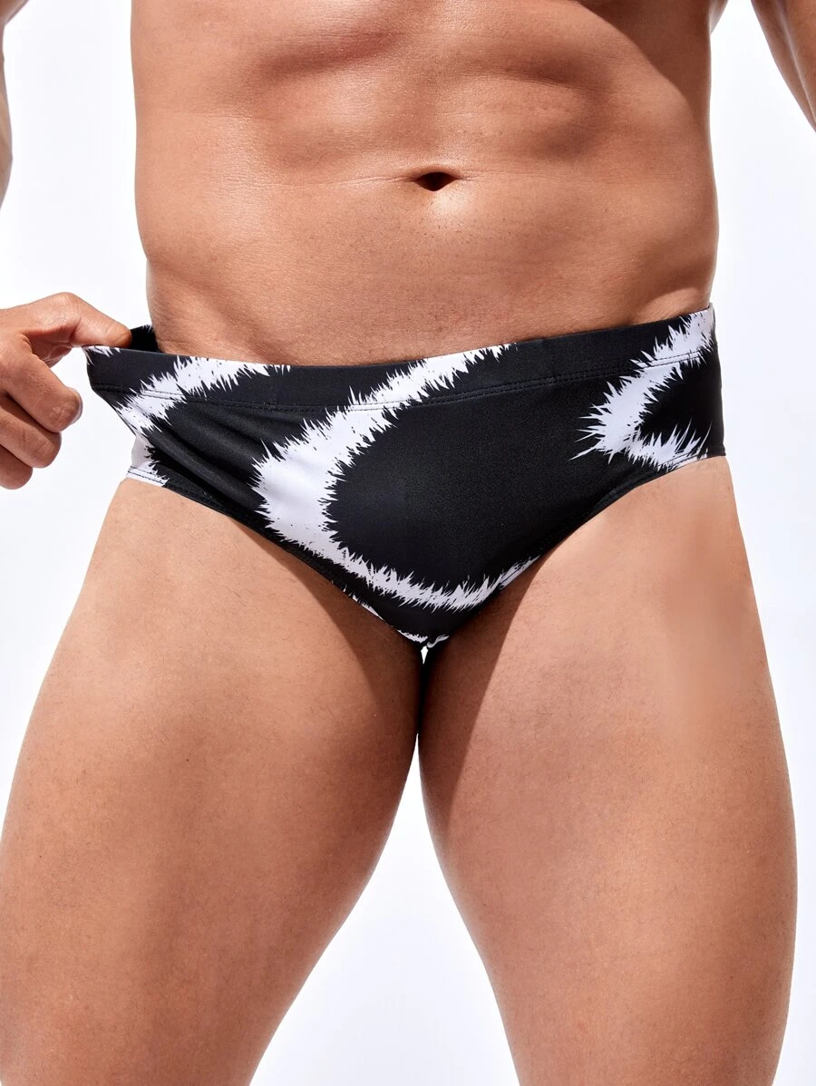 Manfinity Men Graphic Print Swim Brief - Black and White - View 1