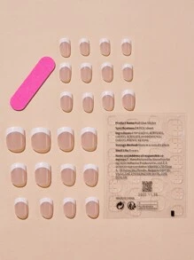 Get Glamorous With 24pcs Jelly White French Glossy Fake Nail With Milk White Edge Decal, Press-On Manicure, Gel Nail Kit Nails - Multicolor - View 2