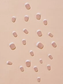 Get Glamorous With 24pcs Jelly White French Glossy Fake Nail With Milk White Edge Decal, Press-On Manicure, Gel Nail Kit Nails - Multicolor - View 3