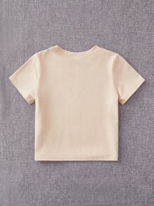 SHEIN Leap Crew 年輕女孩實色合身短袖T卹，有心形圖案 - 杏色 - 查看 2