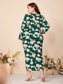 Modelyn Vestido con estampado floral fruncido de muslo con abertura - Multicolor - Ver 3