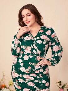 Modelyn Vestido con estampado floral fruncido de muslo con abertura - Multicolor - Ver 4