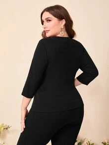 Modelyn Áo thun Plus size Tương phản Mesh màu trơn Giải trí - màu đen - Xem 3