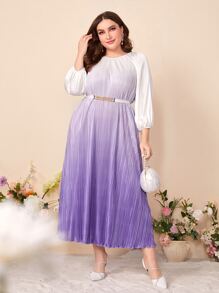 Modelyn Ombre Pleated Hem Dress With Belt