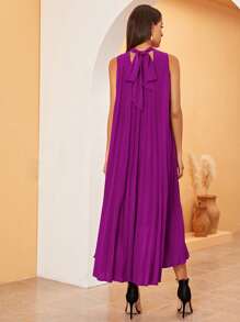 Modelyn High Low Hem Pleated Swing Dress - Purple - View 2