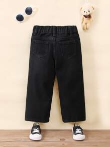 Young Girl Y2K Street Daily Elastic Waist Straight Jeans With Flat Pockets, Daily - Black - View 2