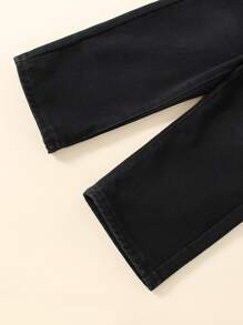 Young Girl Y2K Street Daily Elastic Waist Straight Jeans With Flat Pockets, Daily - Black - View 3