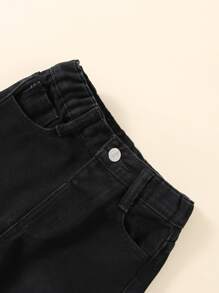 Young Girl Y2K Street Daily Elastic Waist Straight Jeans With Flat Pockets, Daily - Black - View 4