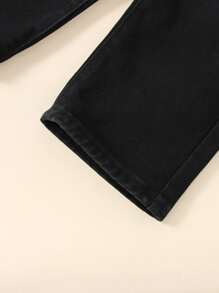 Young Girl Y2K Street Daily Elastic Waist Straight Jeans With Flat Pockets, Daily - Black - View 5