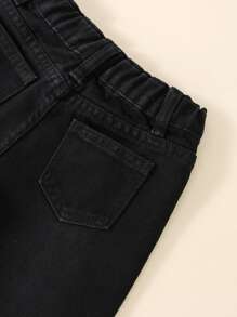 Young Girl Y2K Street Daily Elastic Waist Straight Jeans With Flat Pockets, Daily - Black - View 6