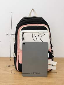 ZAOSHANGHAO 兔子和字母刺繡插扣裝飾功能背包 - 黑色 - 查看 3