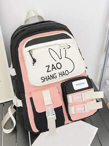 ZAOSHANGHAO 兔子和字母刺繡插扣裝飾功能背包 - 黑色 - 查看 5