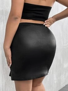 Celure Falda ajustada ribete con fruncido cruzado - Negro - Ver 2