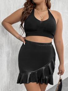 Celure Falda ajustada ribete con fruncido cruzado - Negro - Ver 3