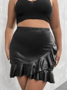 Celure Falda ajustada ribete con fruncido cruzado - Negro - Ver 5