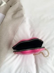 Túi đeo chéo nữ hình đôi môi bóng thời trang, trên - Màu Hồng Tươi - Xem 5