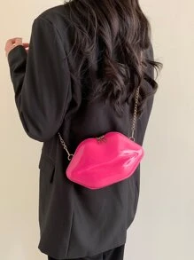 Túi đeo chéo nữ hình đôi môi bóng thời trang, trên - Màu Hồng Tươi - Xem 7