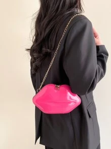 Túi đeo chéo nữ hình đôi môi bóng thời trang, trên - Màu Hồng Tươi - Xem 8
