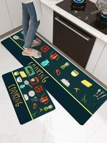 1pc Imitation Cashmere Kitchen Floor Mat, Kitchen Appliance Floor Mat, Non-slip Kitchen Mat - Multicolor - View 2