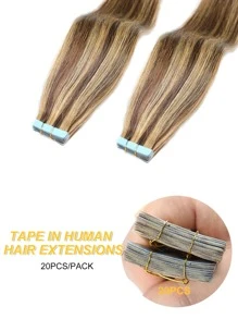 20pcs Straight Tape In 100% Human Hair Extension For Salon Silky Seamless Invisible Balayage Chocolate Brown To Highlight Caramel Blonde For Thin Hair Woman Natural Look Top Quality Highlight Color Hair Extensions - S4/27 - View 3