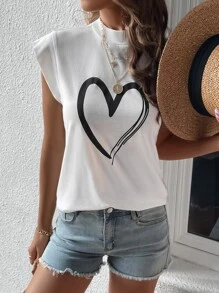 SHEIN LUNE 愛心圖案小高領T恤