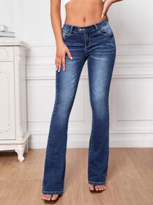 SHEIN Tall Slant Pocket Flare Leg Jeans - Dark Wash - View 1