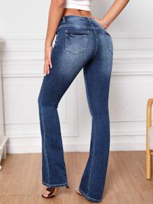 SHEIN Tall Slant Pocket Flare Leg Jeans - Dark Wash - View 2