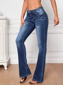 SHEIN Tall Slant Pocket Flare Leg Jeans - Dark Wash - View 5