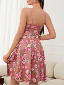 印花蕾絲邊吊帶睡裙