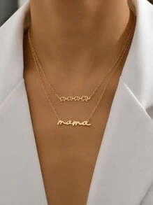 2pcs Letter & Elephant Charm Necklace - Yellow Gold - View 2