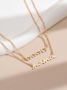 2pcs Letter & Elephant Charm Necklace - Yellow Gold - View 3