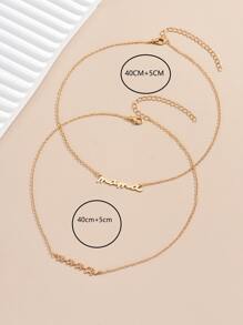 2pcs Letter & Elephant Charm Necklace - Yellow Gold - View 4