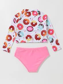 Young Girl Donut Print Ruched Bikini Set Summer Beach