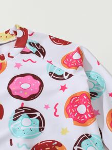 Young Girl Donut Print Ruched Bikini Set Summer Beach