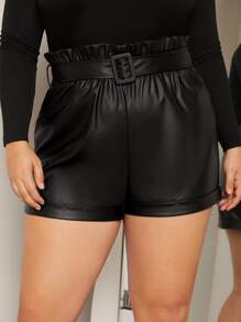 SHEIN SXY Plus Paperbag Waist Belted PU Leather Shorts