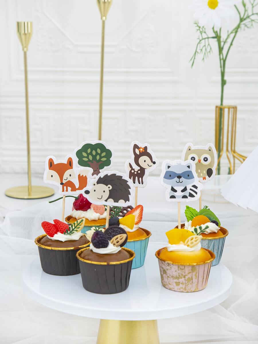 12pcs Cartoon Animal Design Cake Topper - Multicolor - View 1