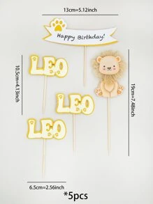 5pcs Leo Letter Design Cake Topper - Multicolor - View 3