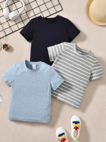 SHEIN 小男童3入組條紋印花T恤 - 彩色 - 查看 1