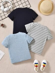 SHEIN 小男童3入組條紋印花T恤 - 彩色 - 查看 2