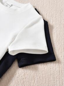 SHEIN Young Boy 2pcs Solid Round Neck Tee - Blue and White - View 4