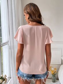 SHEIN VCAY 拼接水溶蕾絲蝴蝶袖襯衫 - 淺粉色 - 查看 2