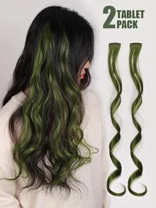 2pcs Clip In Medium Curly Synthetic Hair Extension - Olive Green - View 5